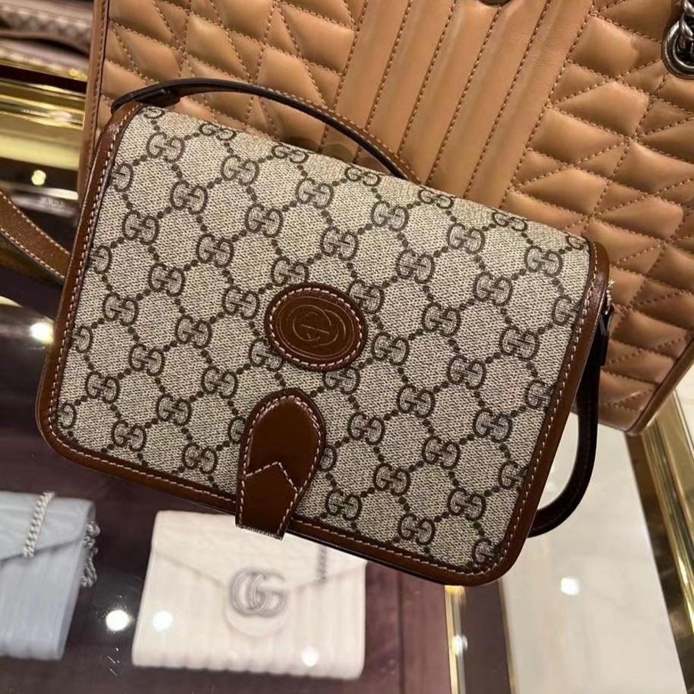 二手99新Gucci古馳女包 經典老花帆布郵差包Retro雙G相機包單肩斜挎包-細節圖2