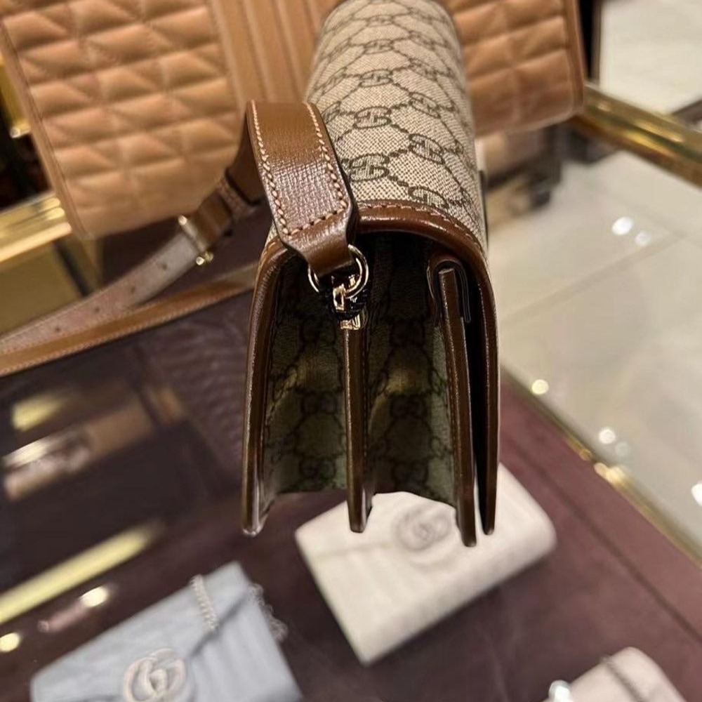 二手99新Gucci古馳女包 經典老花帆布郵差包Retro雙G相機包單肩斜挎包-細節圖3