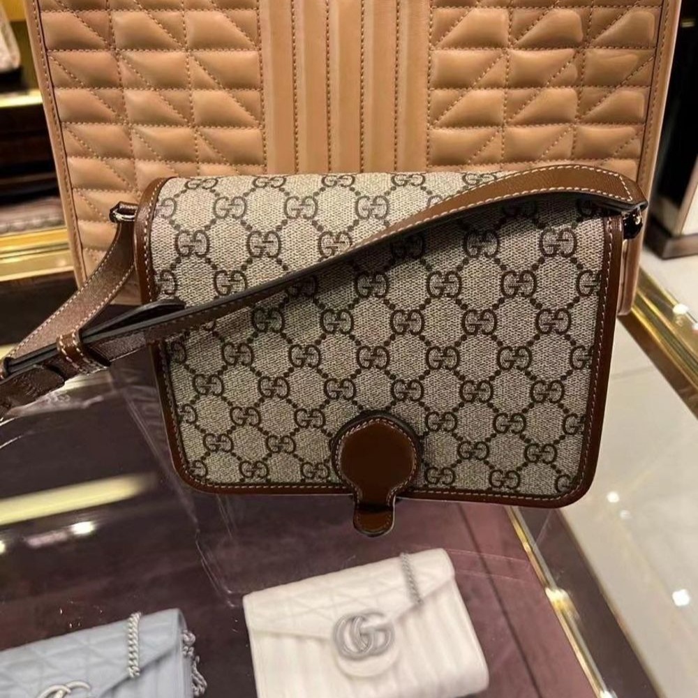 二手99新Gucci古馳女包 經典老花帆布郵差包Retro雙G相機包單肩斜挎包-細節圖4