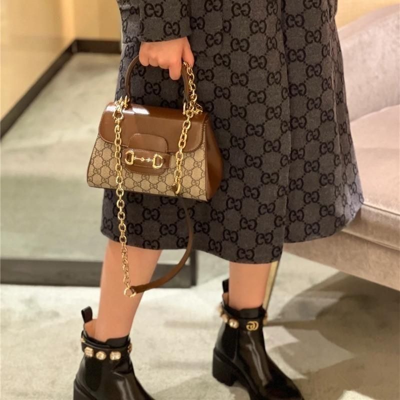 二手99新Gucci古馳22秋冬新款 Horsebit1955馬銜扣迷你手提鏈條單肩斜挎包-細節圖2