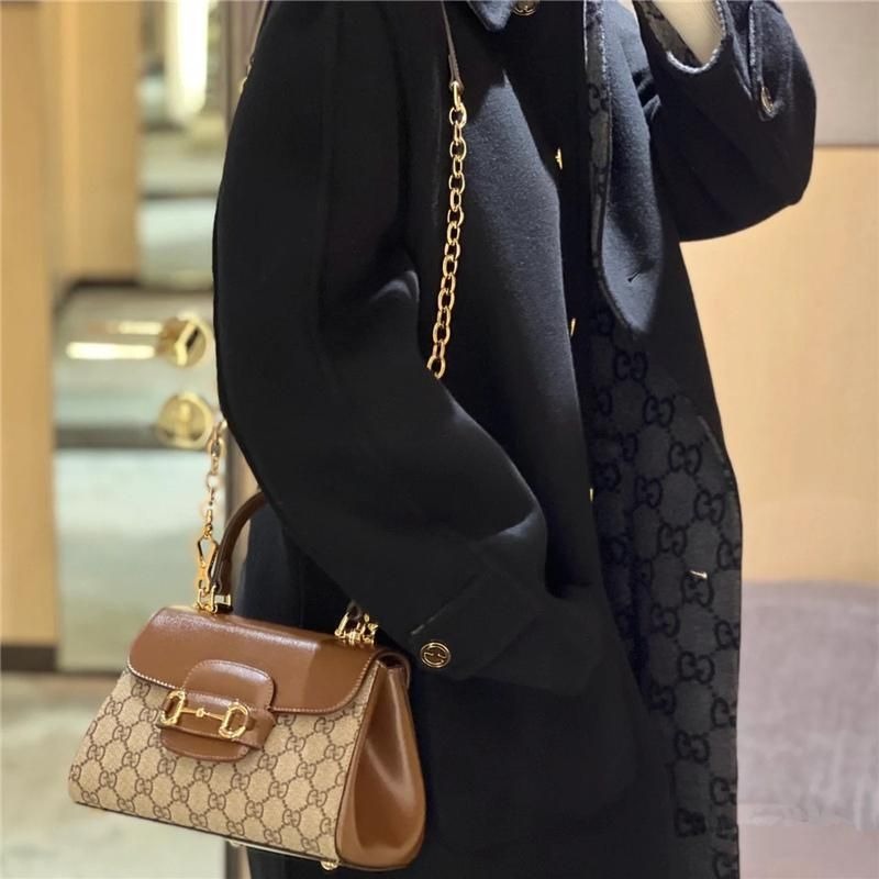 二手99新Gucci古馳22秋冬新款 Horsebit1955馬銜扣迷你手提鏈條單肩斜挎包-細節圖5