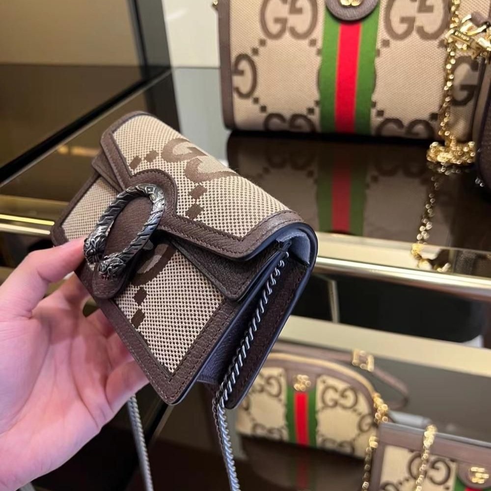 二手99新GUCCI古馳22新款Dionysus酒神系列雙G圖案鏈條包錢包單肩斜挎包-細節圖2