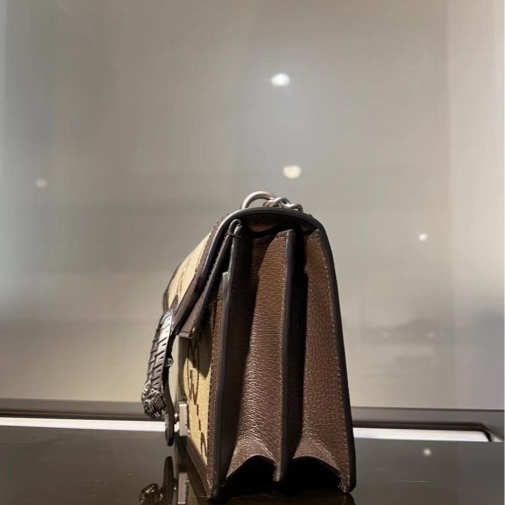 二手99Gucci古馳22新款老花牛仔酒神包拼牛皮小號鏈條包單肩-細節圖2