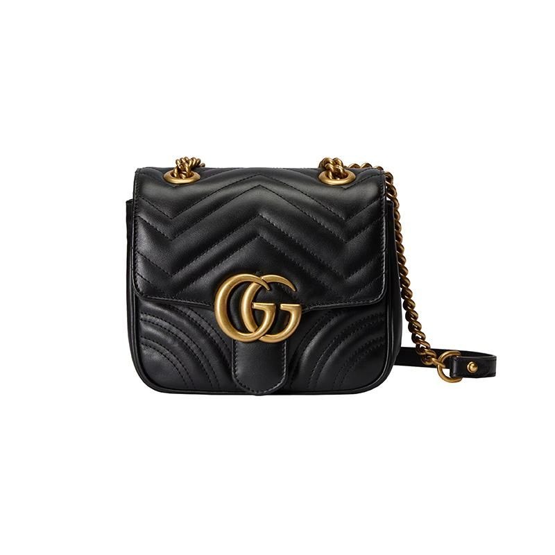 二手99新GUCCI/古馳23新款女士迷你白黑色絎縫皮革雙G鏈條單肩包方胖子2款-細節圖5