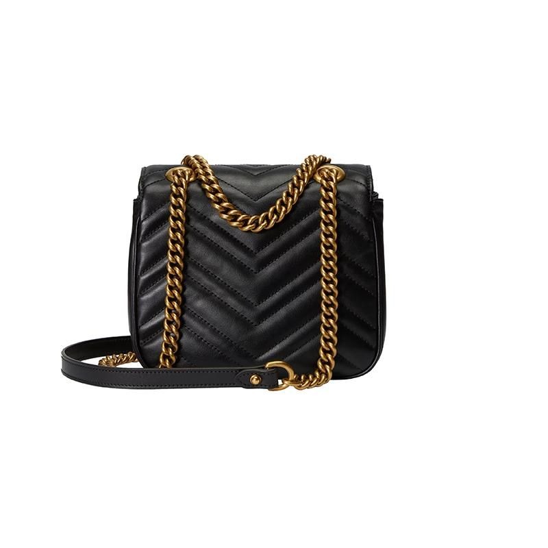 二手99新GUCCI/古馳23新款女士迷你白黑色絎縫皮革雙G鏈條單肩包方胖子2款-細節圖6