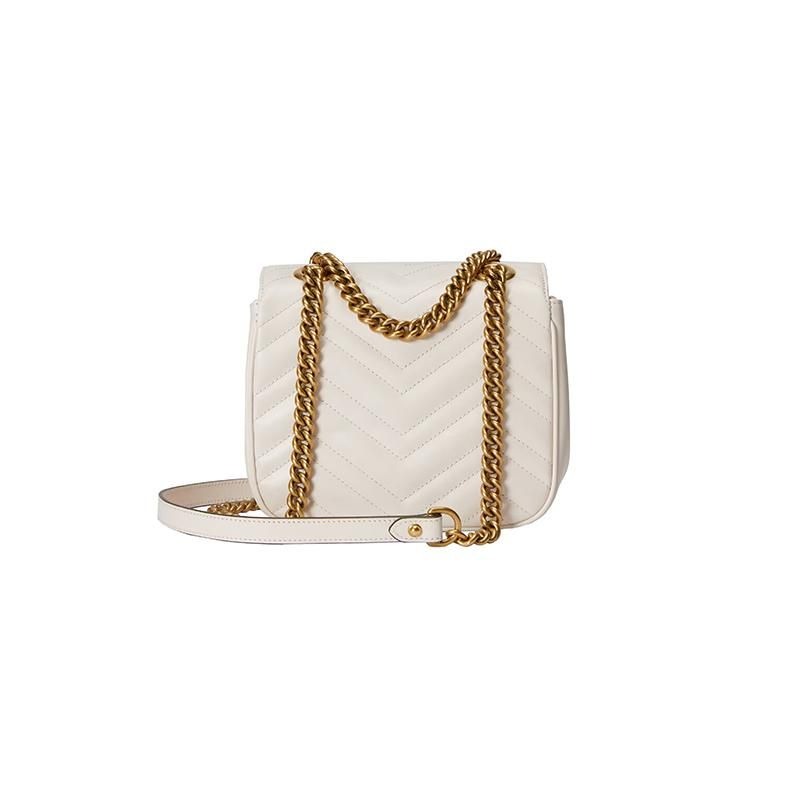 二手99新GUCCI/古馳23新款女士迷你白黑色絎縫皮革雙G鏈條單肩包方胖子2款-細節圖8