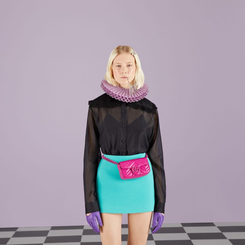 二手99新Gucci古馳女包粉色GG Marmont馬蒙單肩包/腰包多種背法699757-細節圖3