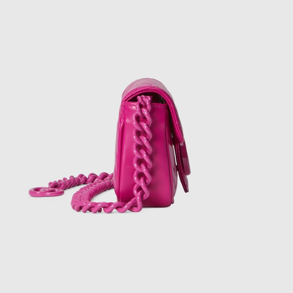 二手99新Gucci古馳女包粉色GG Marmont馬蒙單肩包/腰包多種背法699757-細節圖7