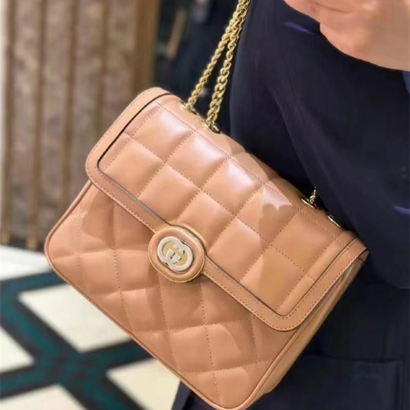 二手99新GUCCI古馳23新款女士迷你/絎縫皮革銀色鏈條單肩包多款-細節圖3