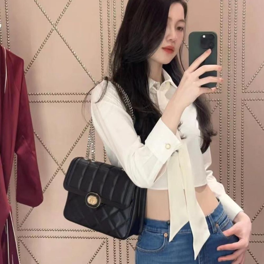 二手99新GUCCI古馳23新款女士迷你/絎縫皮革銀色鏈條單肩包多款-細節圖5