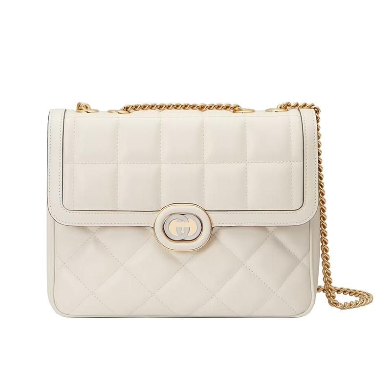 二手99新GUCCI古馳23新款女士迷你/絎縫皮革銀色鏈條單肩包多款-細節圖6