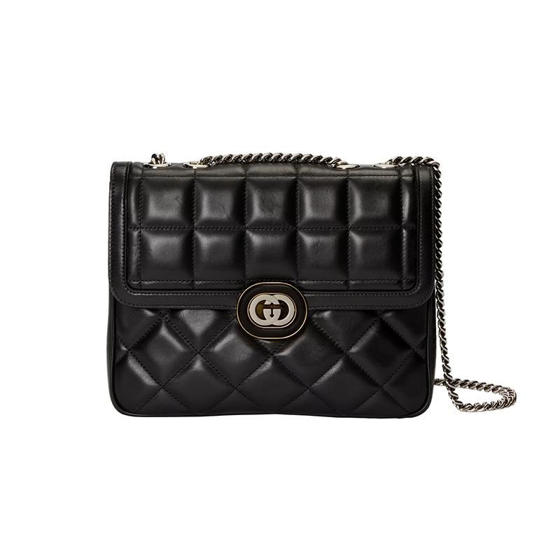 二手99新GUCCI古馳23新款女士迷你/絎縫皮革銀色鏈條單肩包多款-細節圖10