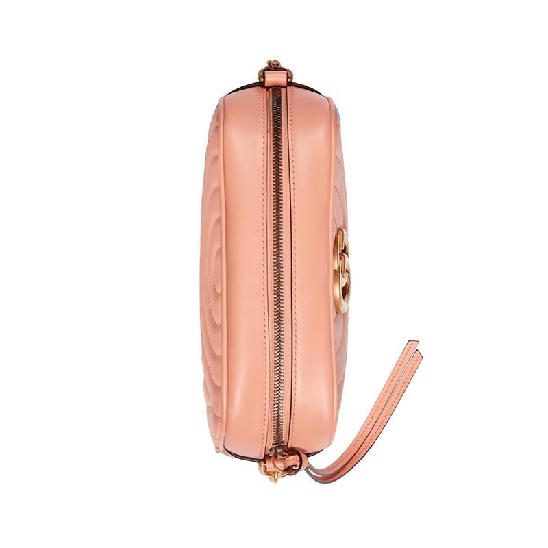 二手99新 GUCCI/古馳23新款女士桃色小號絎縫雙G配飾皮革單肩包-細節圖4