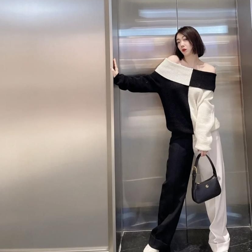 二手99新GUCCI/古馳 23新款女士黑色白色粉色皮革雙G配飾單肩包-細節圖5