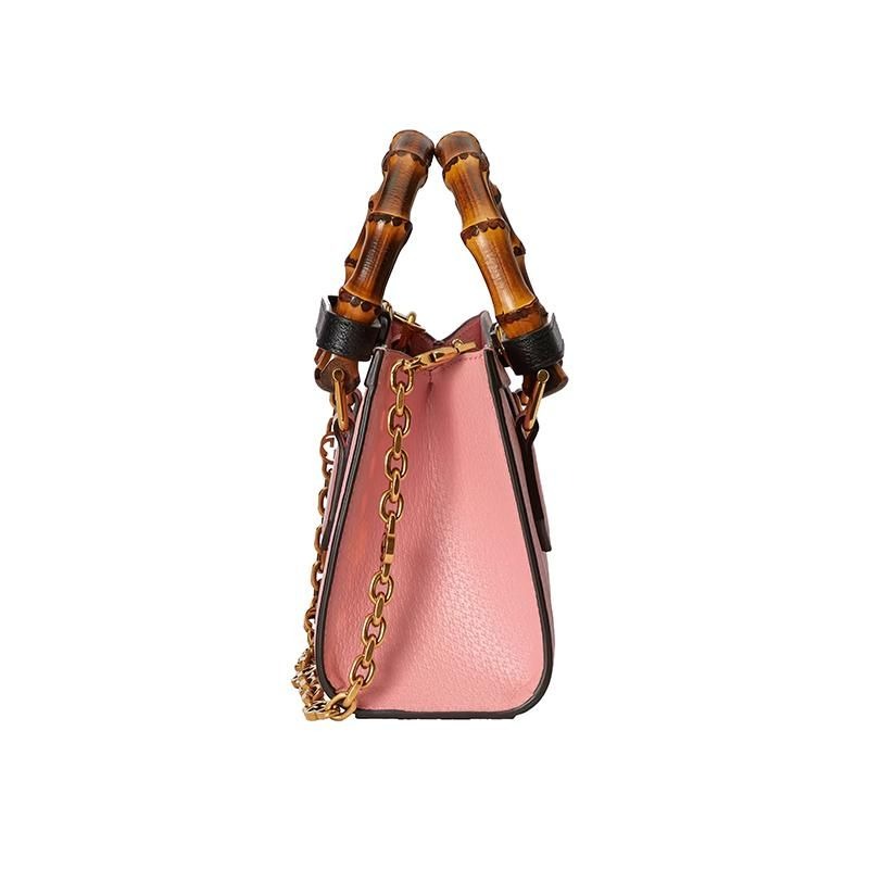 二手99GUCCI/古馳23新款Diana女士小號粉紅色皮革竹製手柄單肩包-細節圖6