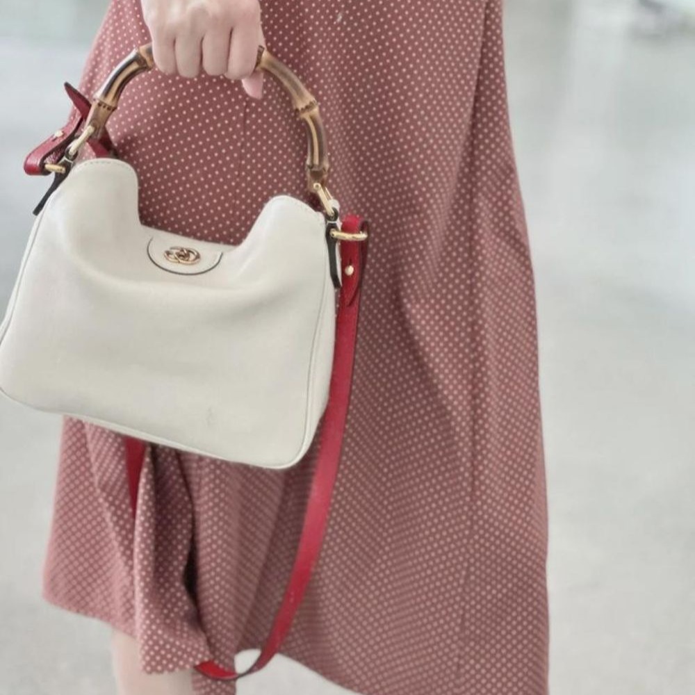 二手99新GUCCI/古馳23新款DIANA新款女士小號白黑色皮革竹製提手單肩包多款-細節圖2