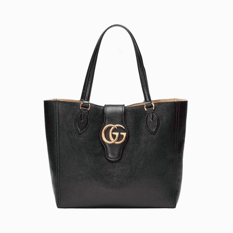 二手99新GUCCI/古馳女士小號黑色小牛皮雙G手提托特包單肩包-細節圖2