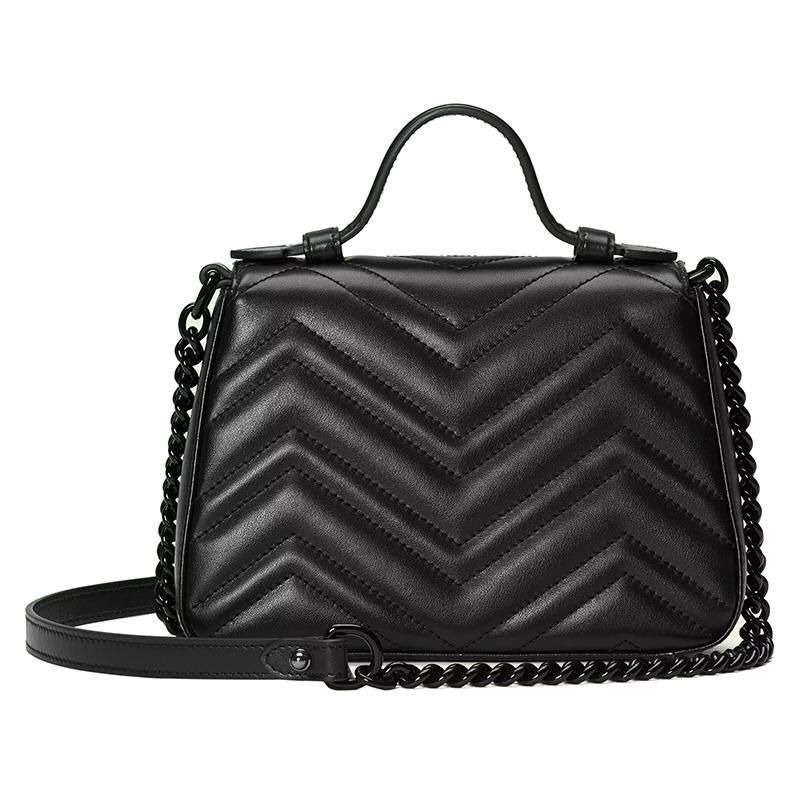 二手99新 Gucci古馳22新款Marmont系列女士迷你黑色絎縫皮革單肩斜挎包-細節圖3