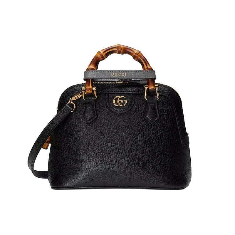 二手99新GUCCI古馳23新款Diana系列女士mini黑色皮革竹節手柄單肩手提包-細節圖3