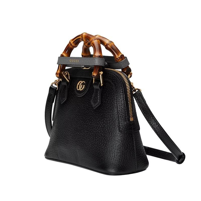 二手99新GUCCI古馳23新款Diana系列女士mini黑色皮革竹節手柄單肩手提包-細節圖4