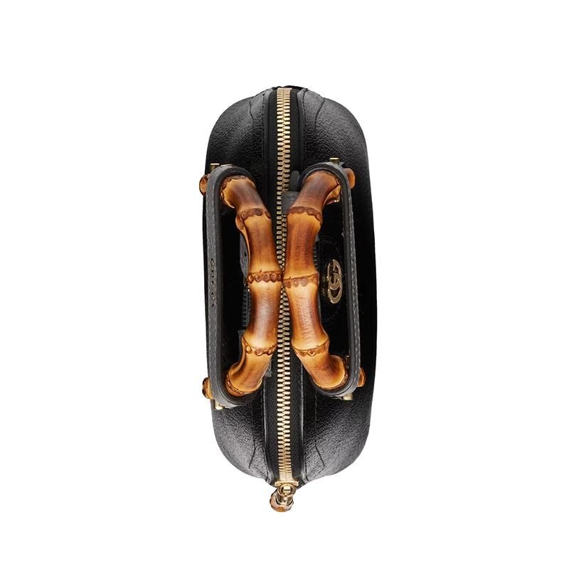 二手99新GUCCI古馳23新款Diana系列女士mini黑色皮革竹節手柄單肩手提包-細節圖5