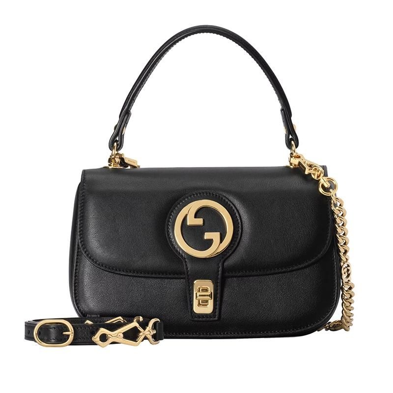 二手99新GUCCI古馳23新款女士白黑色小號復古皮革雙G金色鏈條手提單肩包-細節圖2