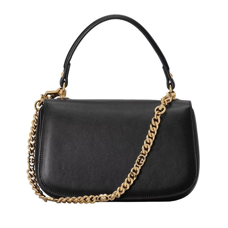 二手99新GUCCI古馳23新款女士白黑色小號復古皮革雙G金色鏈條手提單肩包-細節圖3