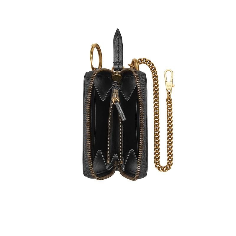 二手99新GUCCI/古馳 23新款 女士黑色皮革雙G配飾金色鏈條卡夾錢包-細節圖4