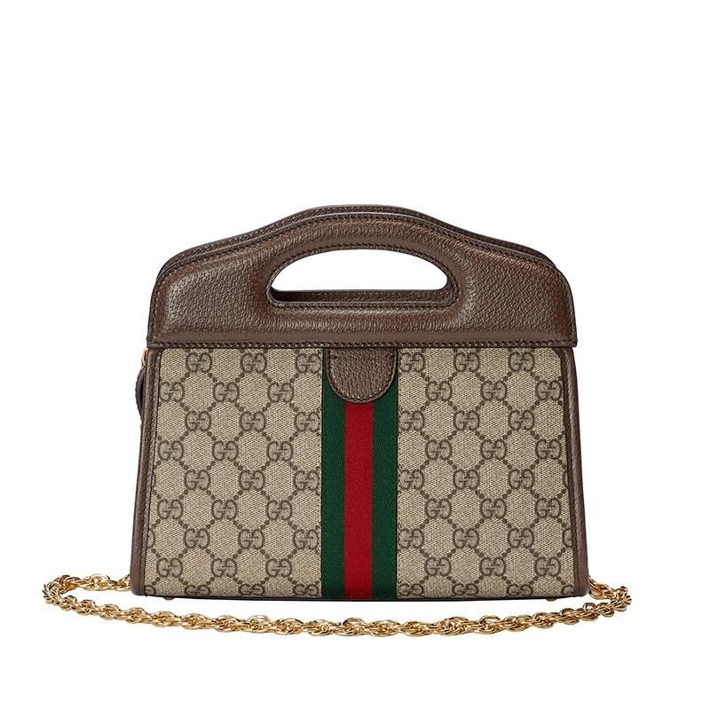 二手99新GUCCI/古馳Ophidia女士小號米色/烏木色單肩手提包-細節圖3