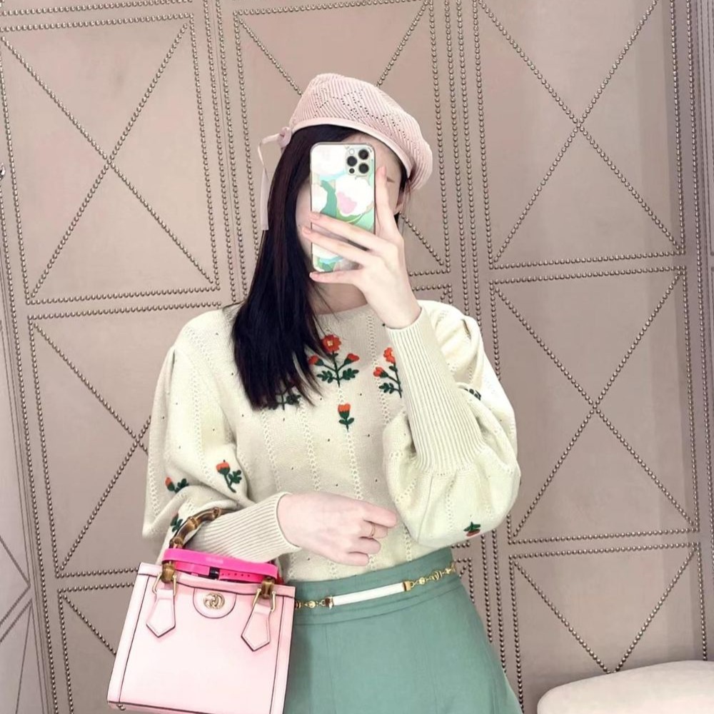 二手99新Gucci古馳女包粉色Diana竹節迷你托特包手提單肩包655661-細節圖4