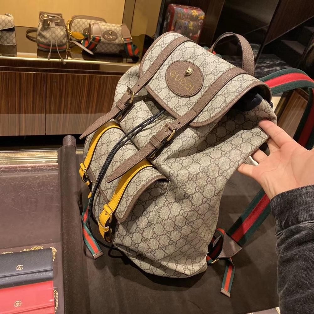 二手99新Gucci古馳男包帆布雙G印花搭扣織帶時尚雙肩包 休閑背包473869-細節圖2