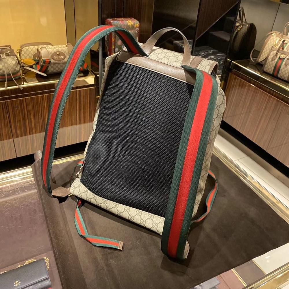 二手99新Gucci古馳男包帆布雙G印花搭扣織帶時尚雙肩包 休閑背包473869-細節圖3