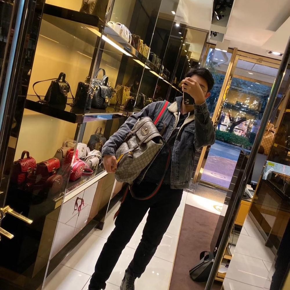 二手99新Gucci古馳男包帆布雙G印花搭扣織帶時尚雙肩包 休閑背包473869-細節圖4