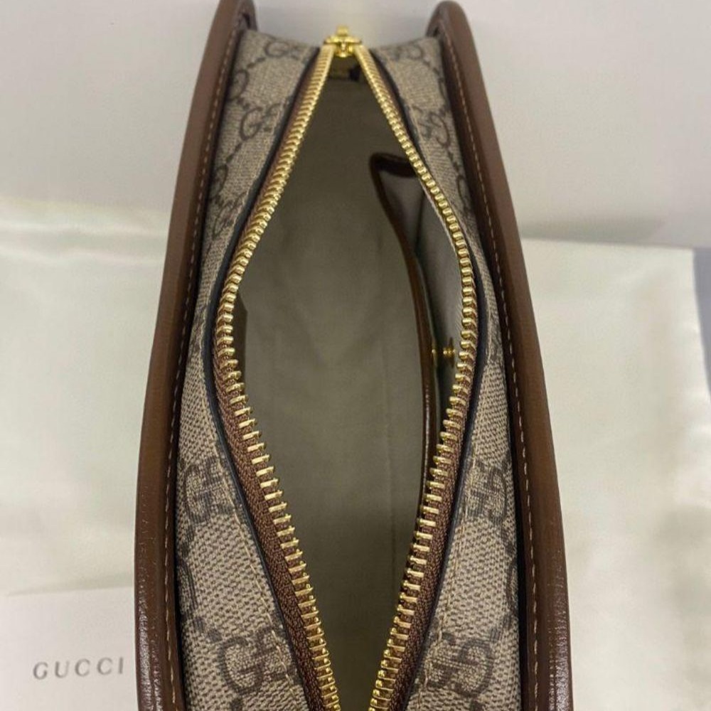 二手99新Gucci 古馳Fake Not系列字母條紋印花老花logo皮革徽標拼皮手拿包-細節圖6