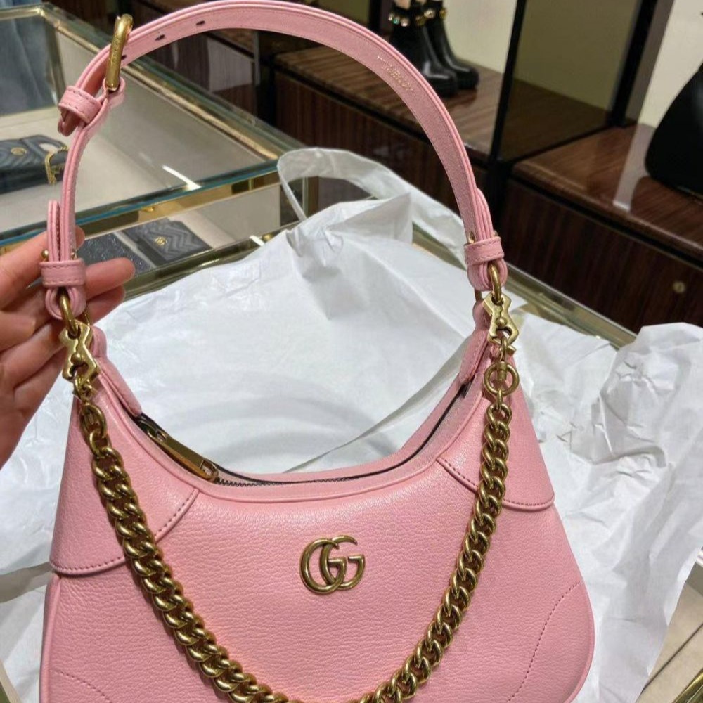 二手99新Gucci古馳女包粉色Aphrodite系列小號新月HOBO單肩包腋下包731817-細節圖2