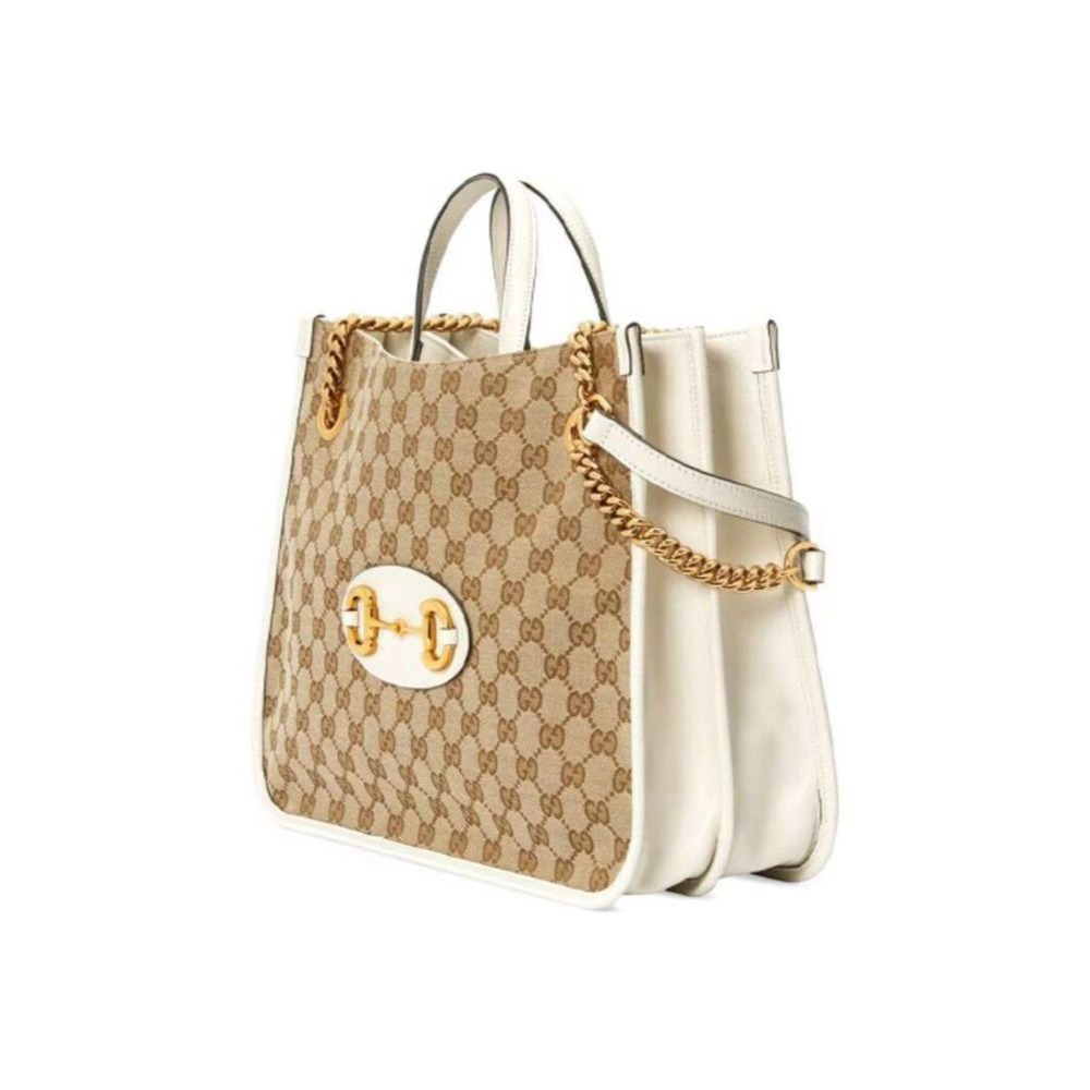 二手99新Gucci古馳女包白色馬銜扣1955系列手提托特包購物袋單肩包623694-細節圖3
