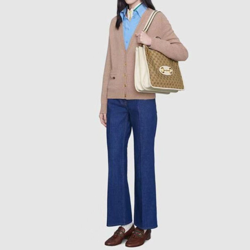 二手99新Gucci古馳女包白色馬銜扣1955系列手提托特包購物袋單肩包623694-細節圖6