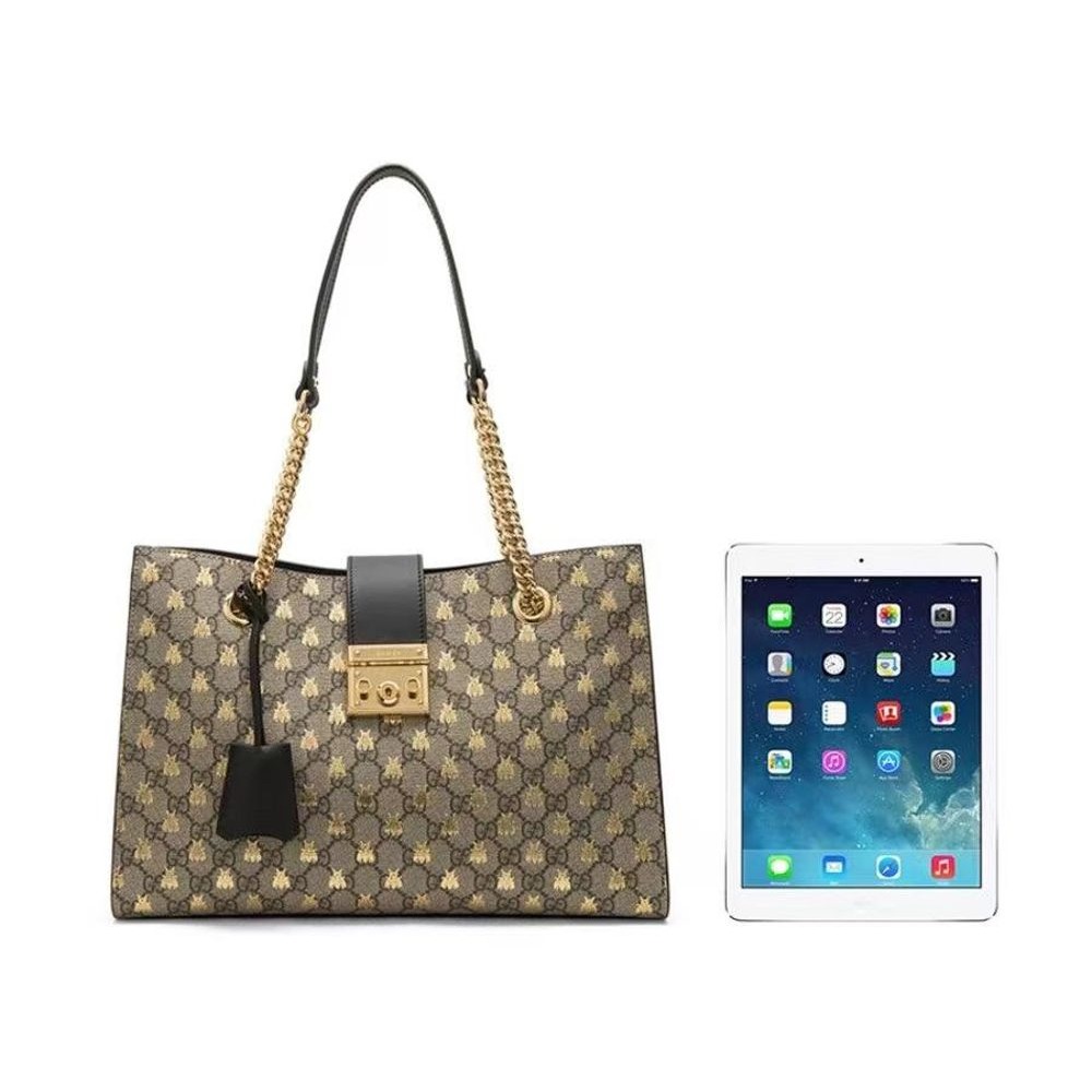 二手99新Gucci古馳女包小蜜蜂老花Padlock 手提托特包GG單肩包479197-細節圖2