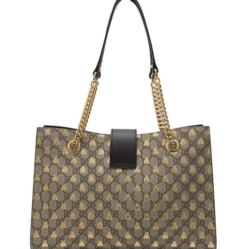 二手99新Gucci古馳女包小蜜蜂老花Padlock 手提托特包GG單肩包479197-細節圖3