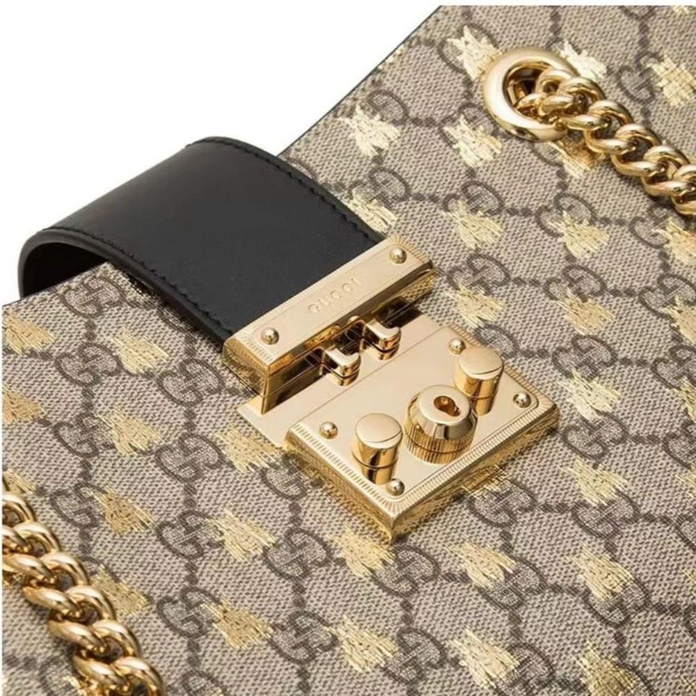 二手99新Gucci古馳女包小蜜蜂老花Padlock 手提托特包GG單肩包479197-細節圖5
