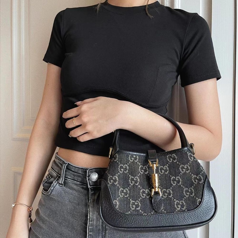 Gucci古馳女包黑色丹寧Jackie 1961迷你手提單肩包685127-細節圖2