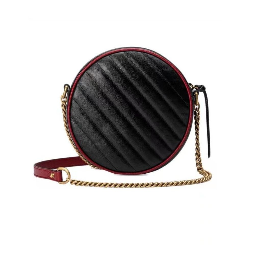 二手99新Gucci古馳女包黑色紅邊飾GG Marmont馬蒙WOC圓餅包單肩包550154-細節圖4