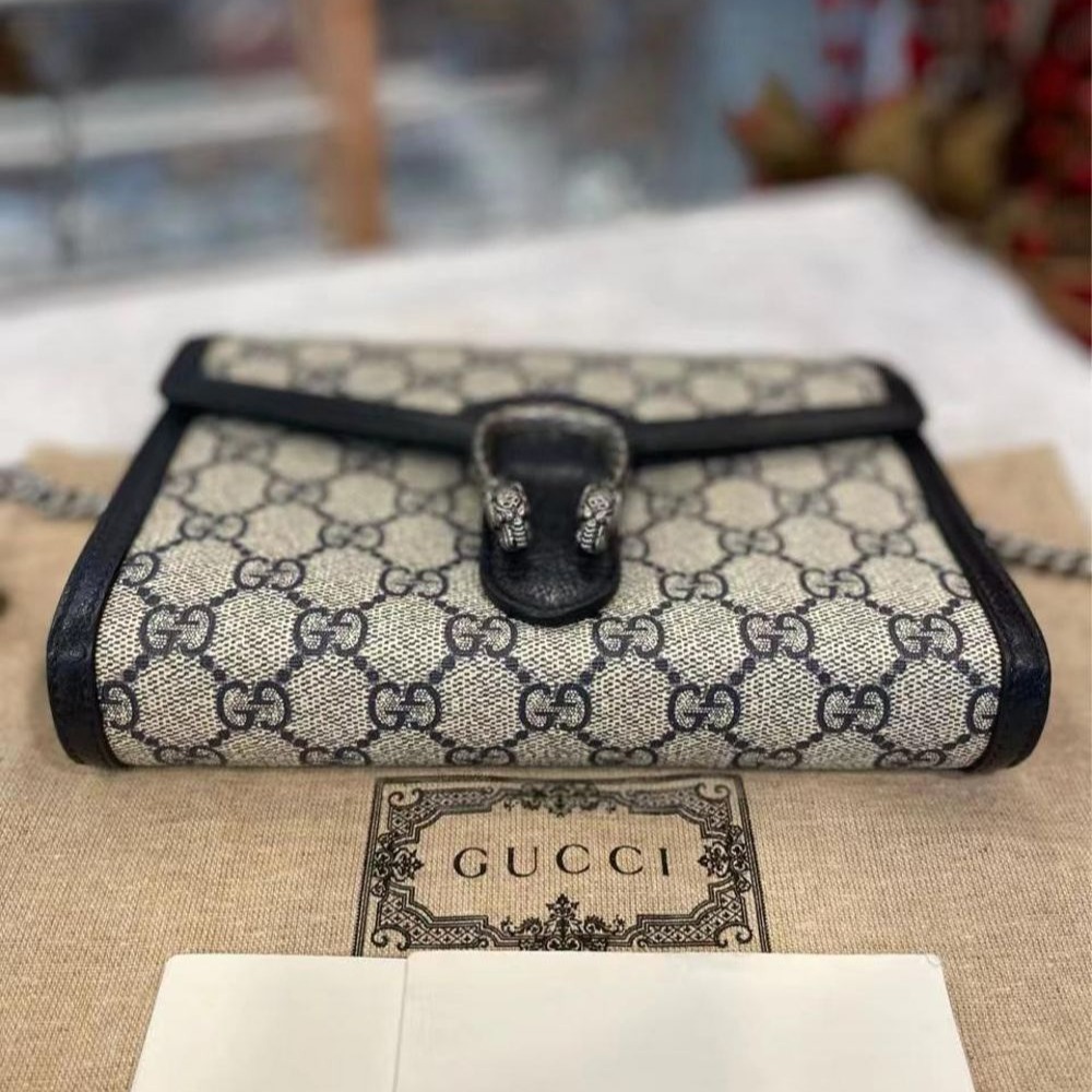 二手99新Gucci古馳女包Dionysus海軍藍GG酒神包WOC鏈條信封包單肩包401231-細節圖4