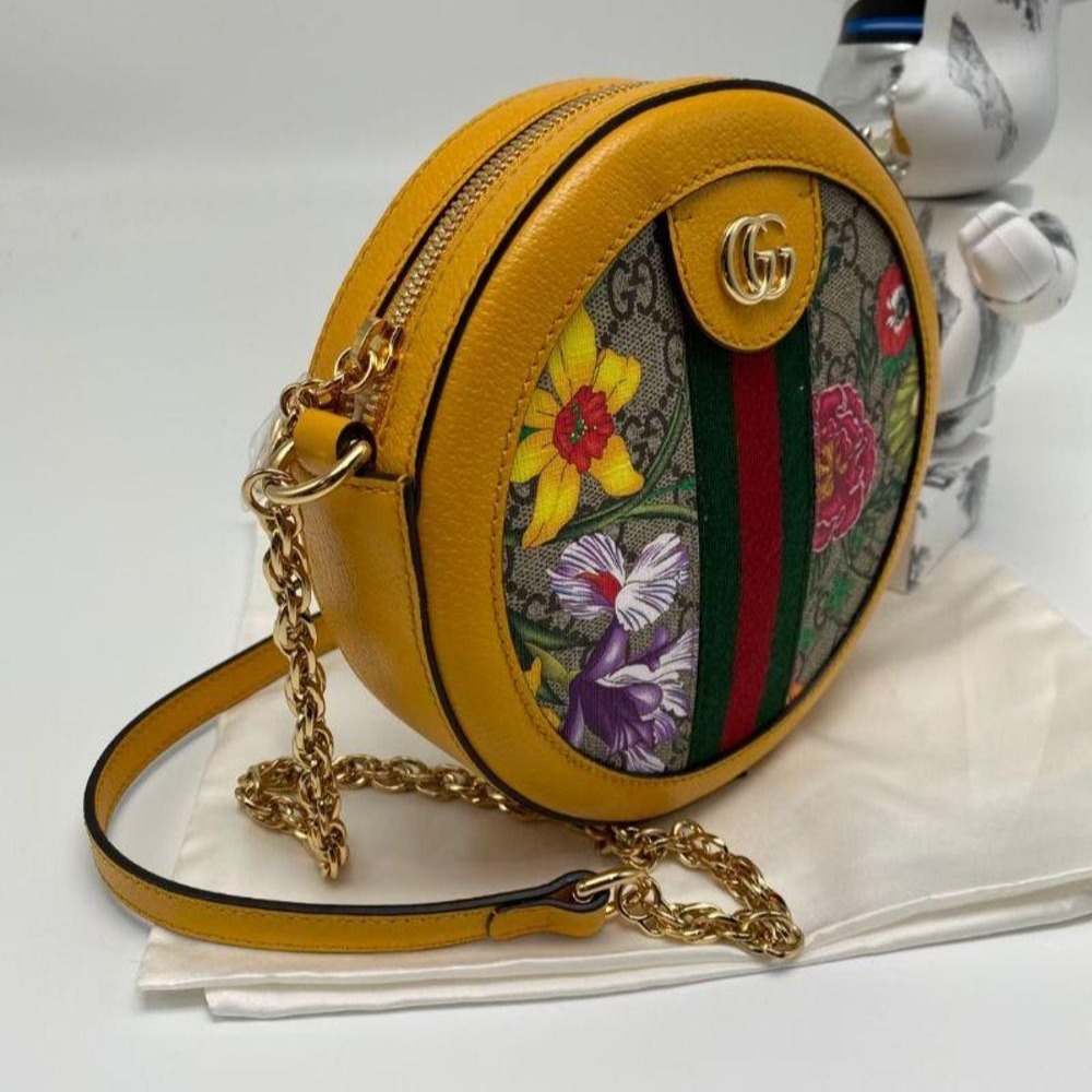 二手99新gucci古琦爆款花卉圓餅鏈條包單肩斜挎包-細節圖2