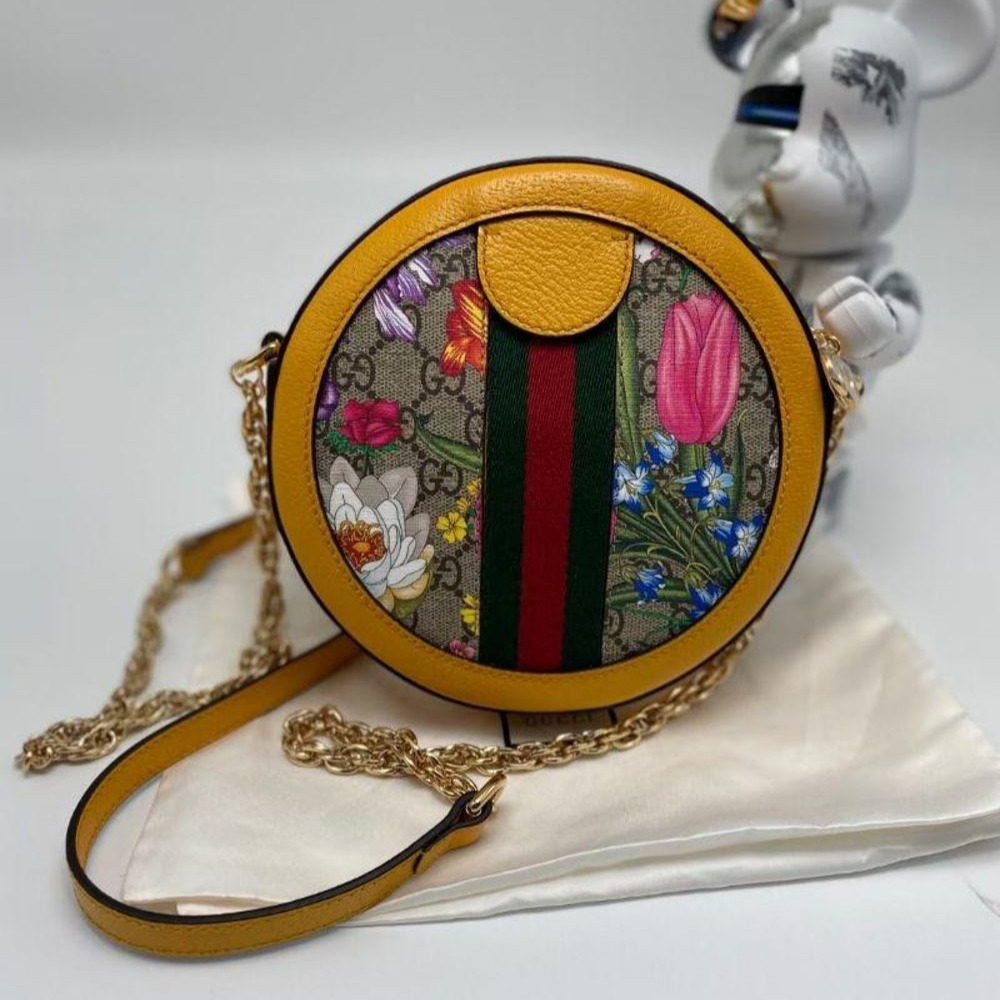 二手99新gucci古琦爆款花卉圓餅鏈條包單肩斜挎包-細節圖3