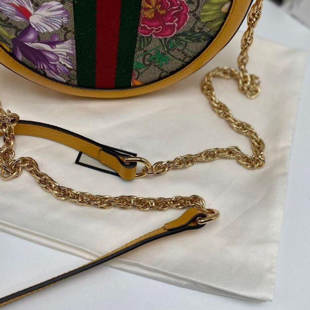 二手99新gucci古琦爆款花卉圓餅鏈條包單肩斜挎包-細節圖5