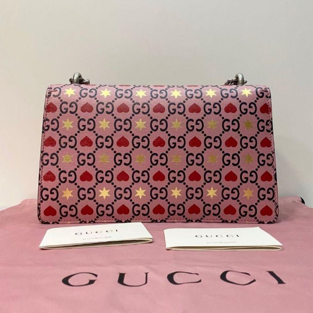 二手99新Gucci/古馳 粉色限量款愛心星星中號酒神鏈條包單肩斜挎包-細節圖2