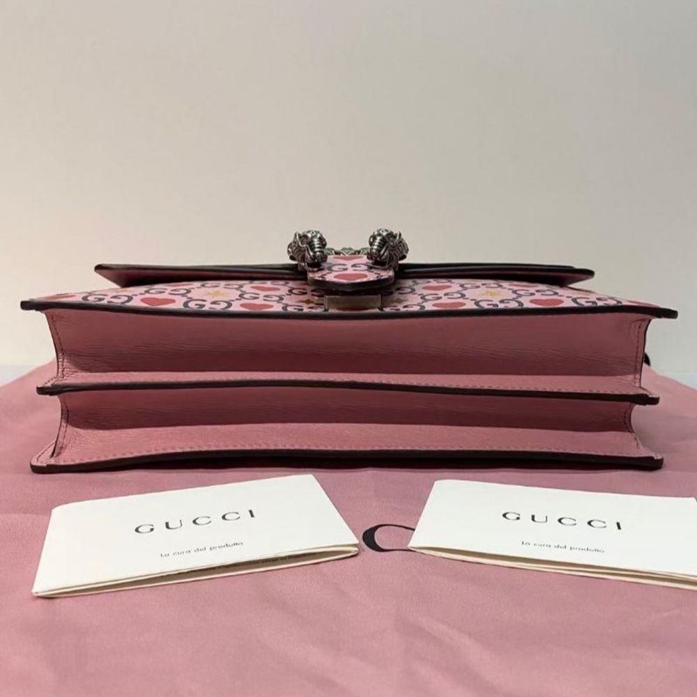 二手99新Gucci/古馳 粉色限量款愛心星星中號酒神鏈條包單肩斜挎包-細節圖4