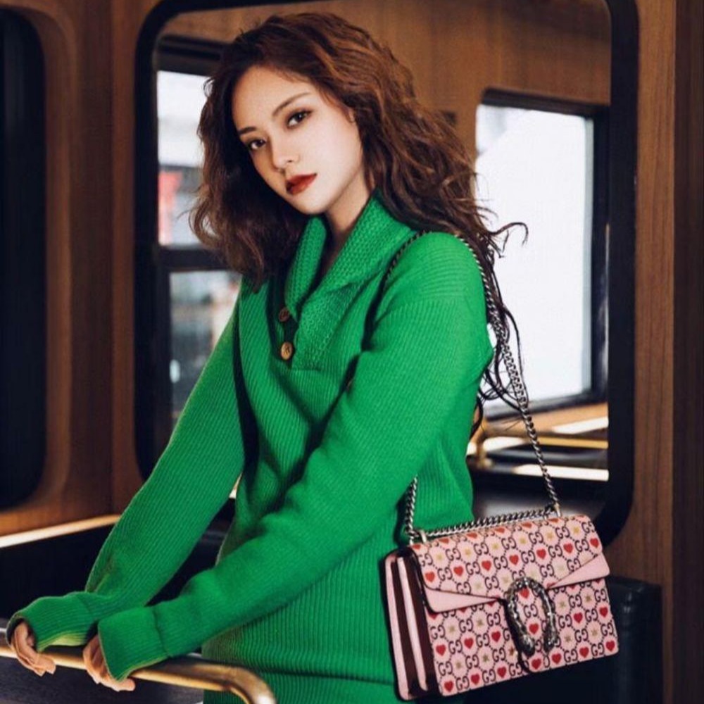 二手99新Gucci/古馳 粉色限量款愛心星星中號酒神鏈條包單肩斜挎包-細節圖6