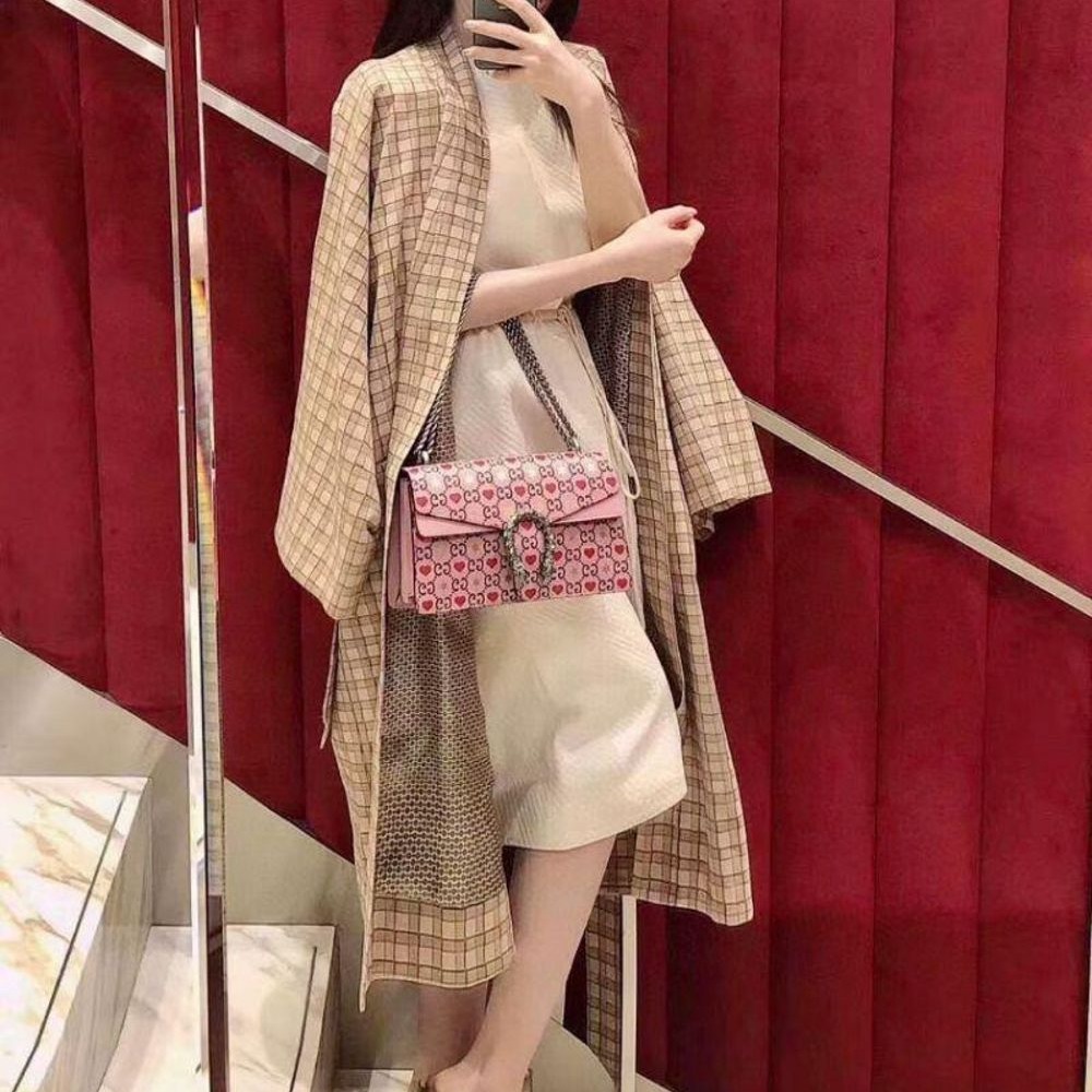 二手99新Gucci/古馳 粉色限量款愛心星星中號酒神鏈條包單肩斜挎包-細節圖7